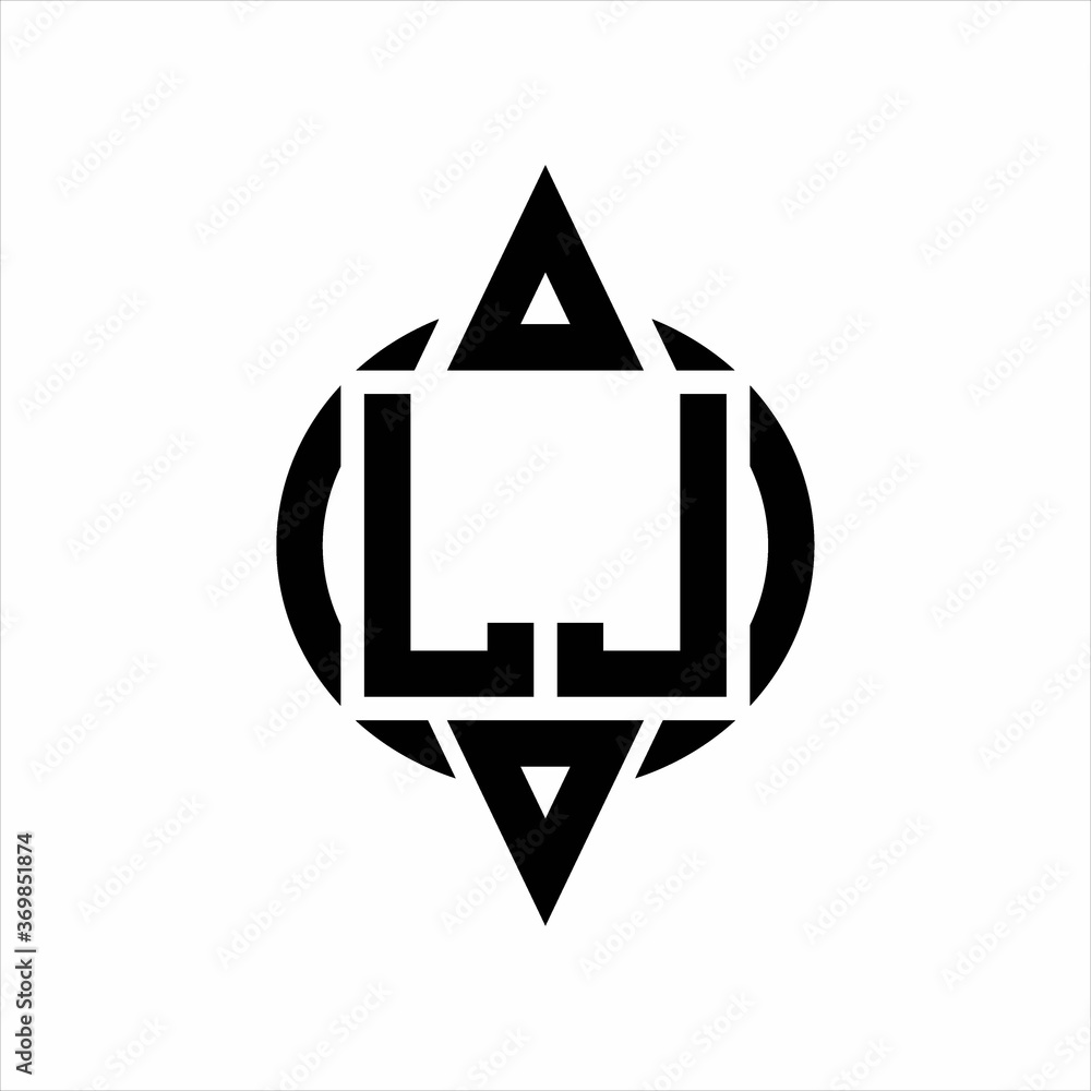 LJ Logo with circle rounded combine triangle top and bottom side design ...