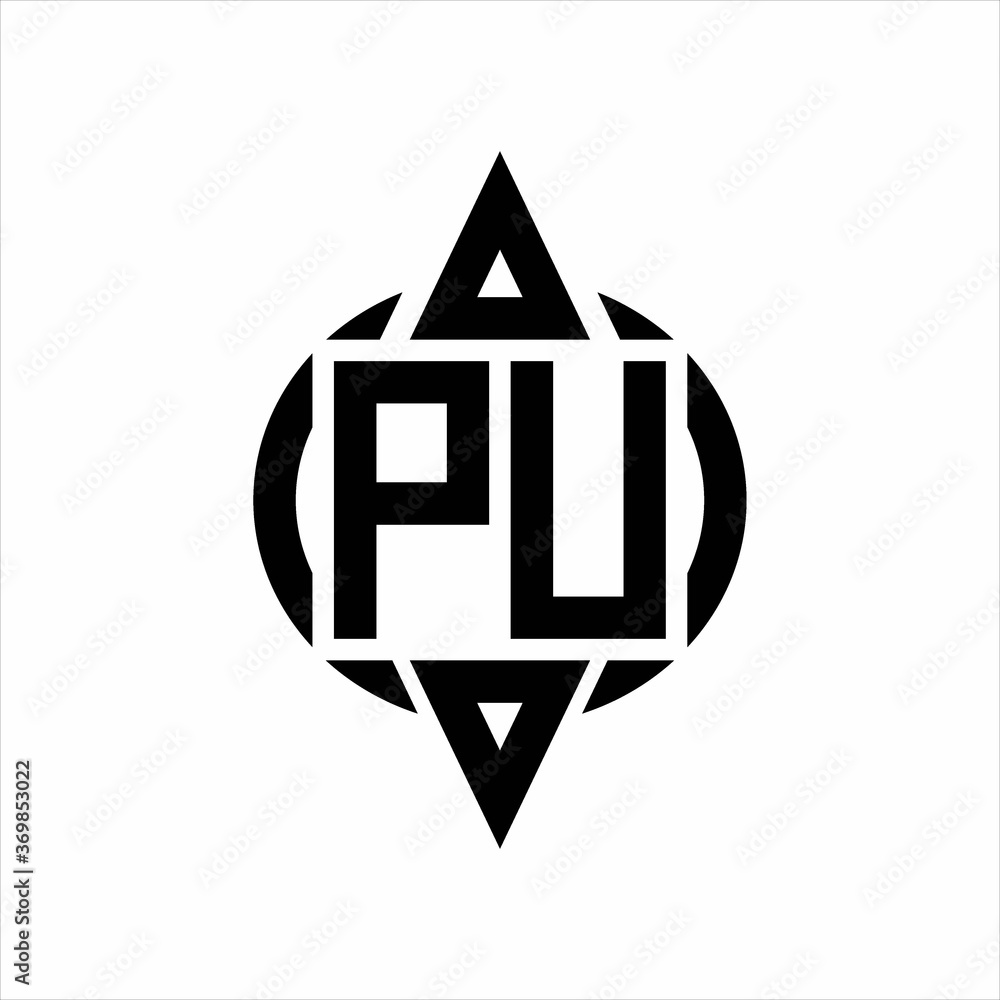 PU Logo with circle rounded combine triangle top and bottom side design ...