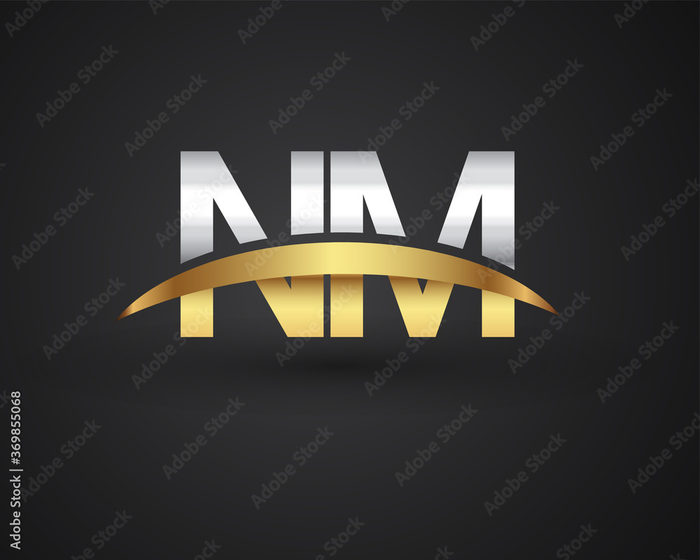 NM initial logo company name colored gold and silver swoosh design ...