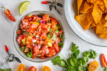 Tex Mex Pico de Gallo tomato salsa with nacho tortilla chips