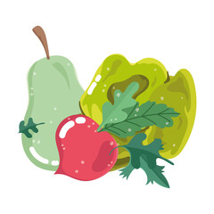 Poster - food ingredients menu fresh cartoon pear radish and lettuce