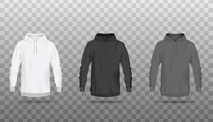 Front view sweatshirts or hoodies realistic vector mockup illustration isolated.