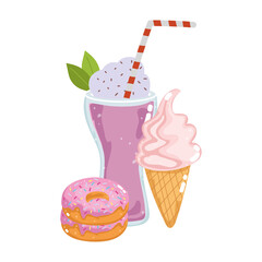 Canvas Print - fast food menu restaurant unhealthy milkshake ice cream and sweet donuts