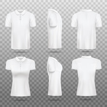 Men And Women Polo Shirt Realistic Vector Mockups Set, Illustration Isolated.