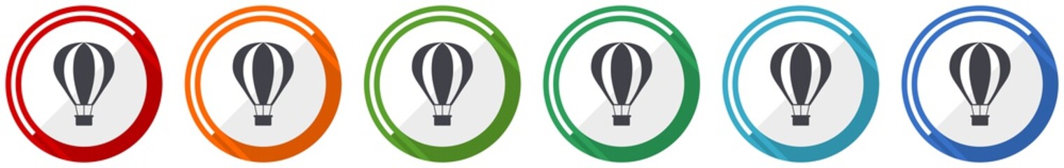 Poster - Balloon, air transport icon set, flat design vector illustration in 6 colors options for webdesign and mobile applications