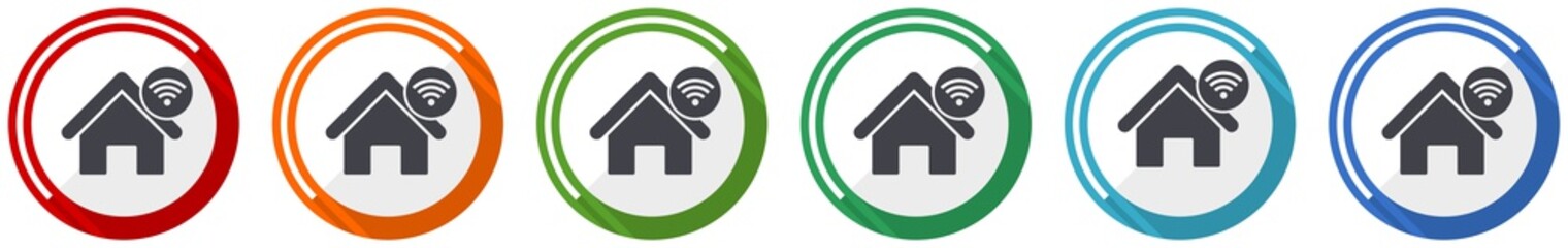 Leinwandbilder - Internet, home, house icon set, flat design vector illustration in 6 colors options for webdesign and mobile applications