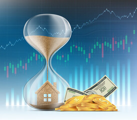 Wall Mural - Hourglass with a house. Real estate sales and mortgages.