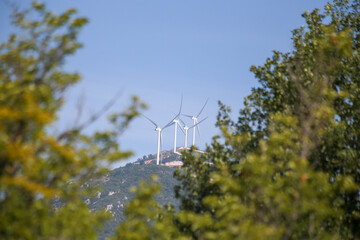 wind genarators turbines on the pick of the mountain in Despotiko village at Ioannina perfecture greece