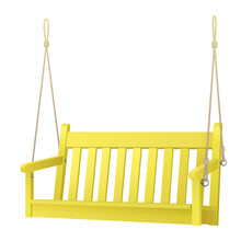 Relax Outdoor Yellow Wooden Porch Swing Bench Isolated On White Background. 3d Realistic Vector Illustration