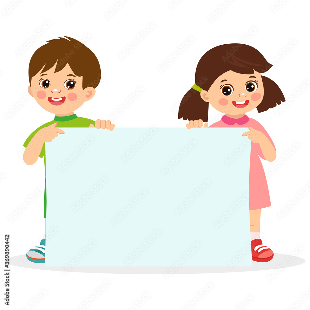 Kids holding empty blank board with space for text vector illustration ...