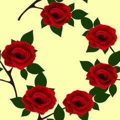 Wall Mural - Beautiful seamless pattern with red roses on a yellow background.