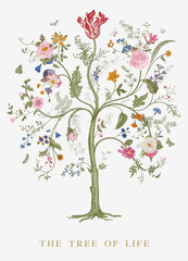 Greeting card. The Tree of Life. Vintage floral vector element. Victorian. Colorful
