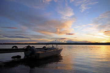 evening landscape beautiful sunset on the water, meditation nature
