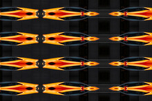 Abstract Repeating Pattern, Orange Sports Car On Black Background.