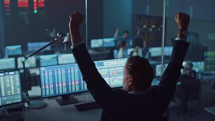 Aufkleber - Professional Financial Data Analysts Working in a Modern Monitoring Office with Live Analytics Feed on a Big Digital Screen. Monitoring Room with Finance Specialists Sit in Front of Computers. 