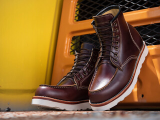 Wall Mural - Man fashion brown boot leather on the floor.