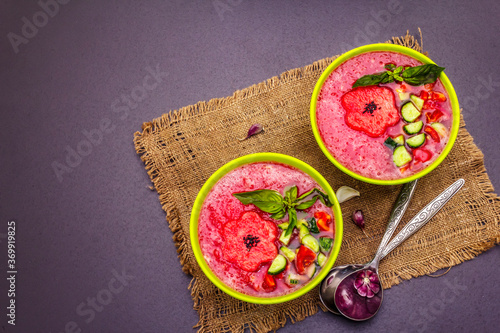 Fototapeta na szkło Watermelon gazpacho, traditional Spanish summer cold soup