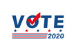 Vote 2020 in USA political poster. Flat patriotic colors banner with slats and checkmark. Voting campaign vector