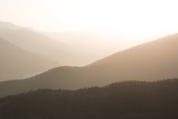 Wall Mural - The Red and Blue autumn color mountain of the Morning. At dawn.