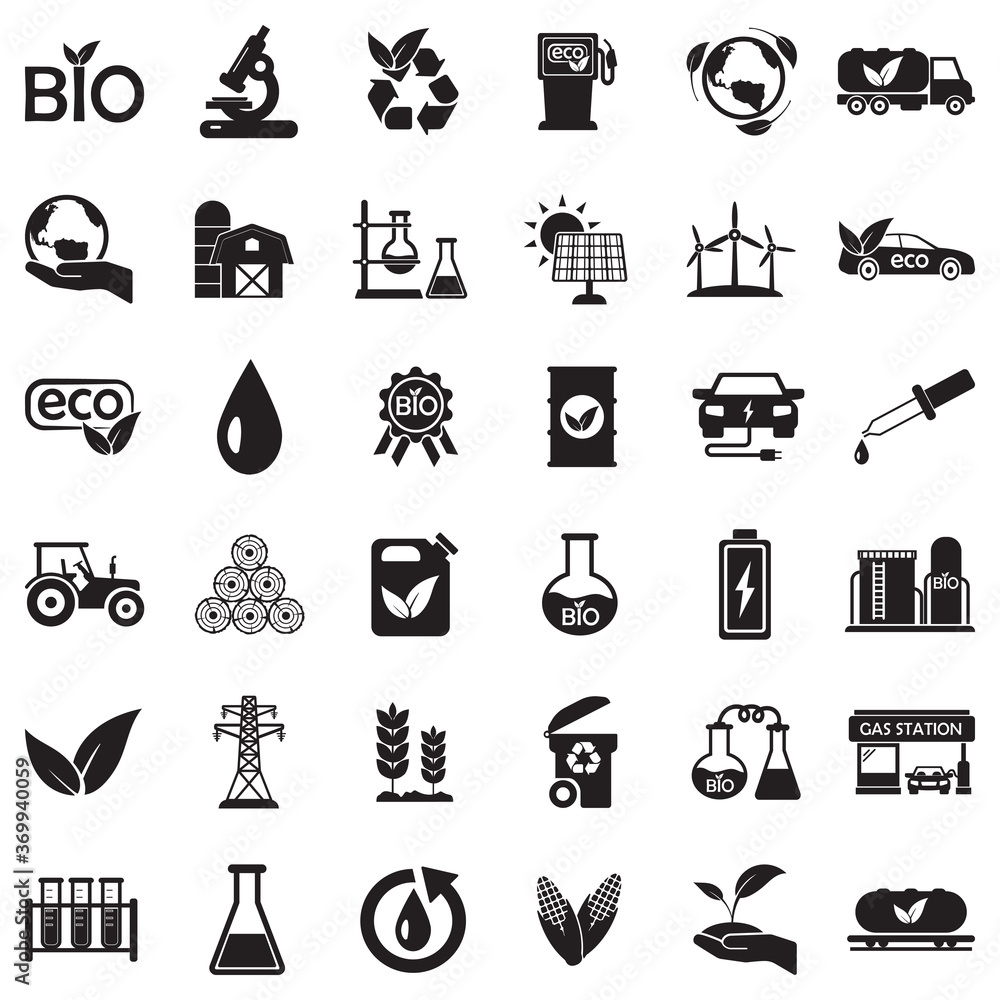 Bio Fuel Icons. Black Flat Design. Vector Illustration. - obrazy, fototapety, plakaty 