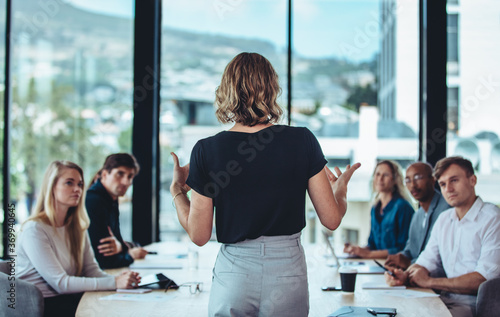 Fotomural Businesswoman sharing new ideas in meeting