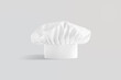 Blank white toque chef hat mockup stand, gray background