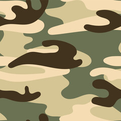 Wall Mural - Military camouflage seamless pattern. Khaki texture. Trendy background. Abstract color vector illustration. For design wallpaper, wrapping paper, fabric.