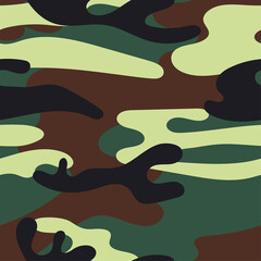 Wall Mural - Military camouflage seamless pattern. Khaki texture. Trendy background. Abstract color vector illustration. For design wallpaper, wrapping paper, fabric.