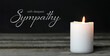 Sympathy card. Memorial candle on wooden background