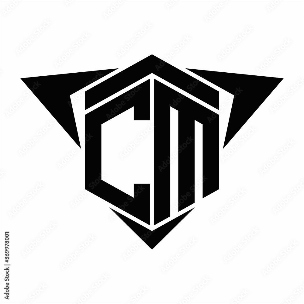 CM Logo monogram with wings arrow around design template on white background