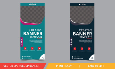 Wall Mural - Print ready Red roll up business banner design vertical template vector, advertising presentation abstract geometric background, modern publication display and flag-banner, layout in rectangle size.