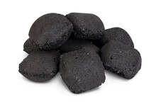 Bbq Charcoal Briquette Isolated On White Background With Clipping Path And Full Depth Of Field