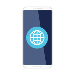 Sticker - social media concept, sphere planet browser in smartphone, on white background vector illustration design