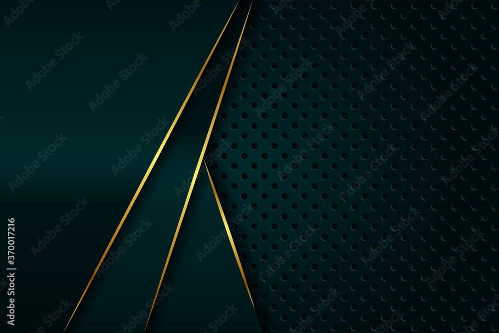 Abstract luxury geometric green with gold lines background vector ...