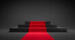 Abstract geometric black podium with red carpet - 3d illustration