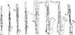 Simple black line drawing of outline Clarinet, Bassoon, Contrabassoon, Saxophone musical instrument contour