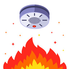 Smoke Detector Against Indoor Fire. Building Smoke Alarm. Flat Vector Illustration