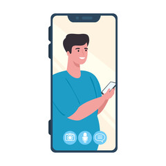 Canvas Print - smartphone video call on the screen with man, social media concept vector illustration design