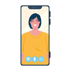 Canvas Print - smartphone video call on the screen with young woman social media concept vector illustration design