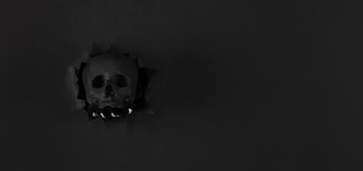 Wall Mural - skull in black paper hole