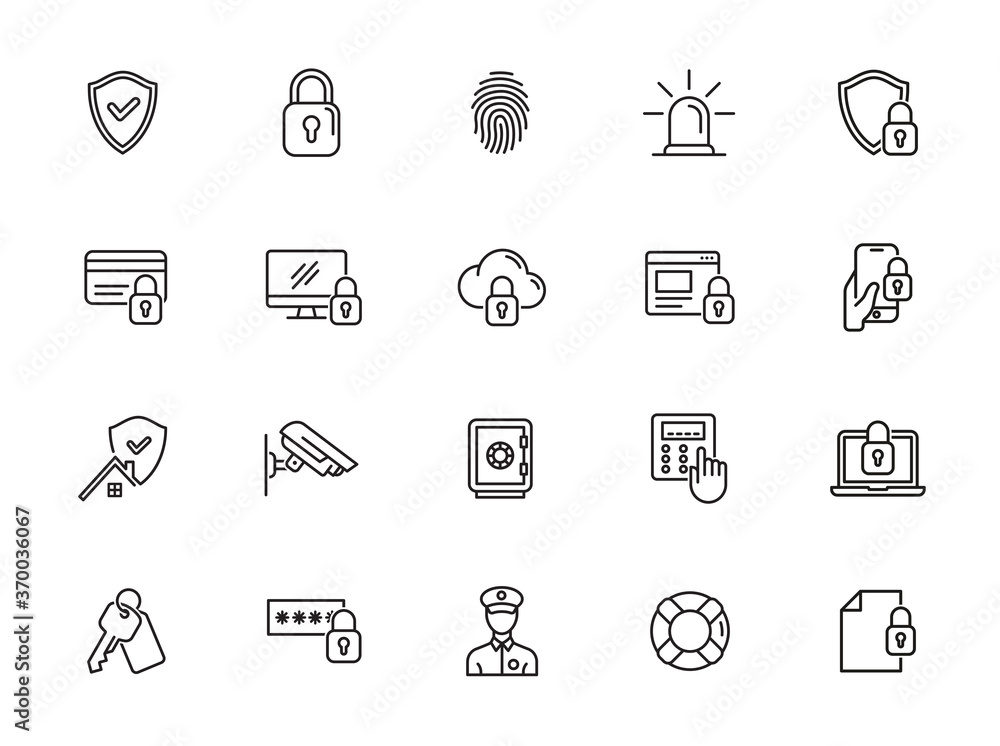 minimal security line icon set Stock Vector | Adobe Stock