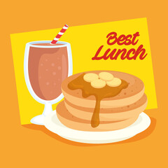 Poster - poster best lunch, pancakes and milkshake vector illustration design