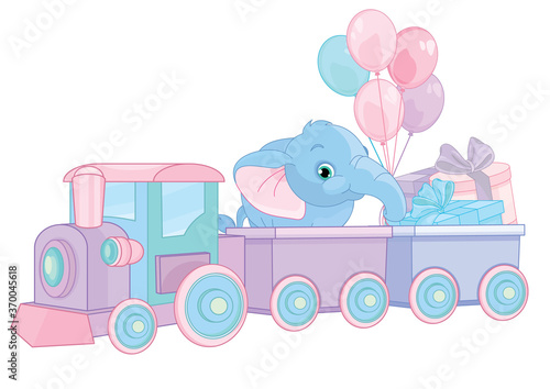 Fotografía Happy birthday train with elephant and gifts