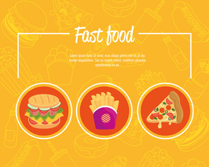 Poster - poster with set of delicious fast food vector illustration design