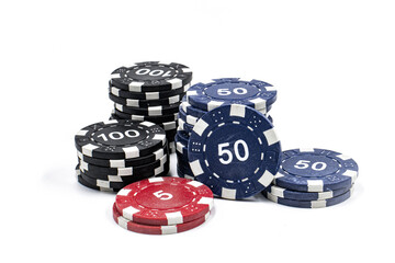 poker chips on white background