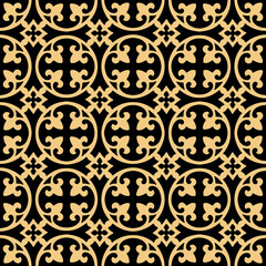 Curved fleur de lis and circle diamond pattern seamless repeat background