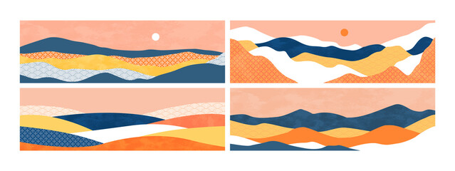 abstract mountain landscape illustration set on isolated background. horizontal nature environment b