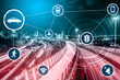 © InfiniteFlow - Smart transport technology concept for future car traffic on road . Virtual intelligent system makes digital information analysis to connect data of vehicle on city street . Futuristic innovation .