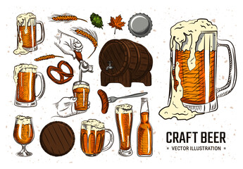 Beer Illustrations for Oktoberfest Craft Beer Festival, Pubs & Bars