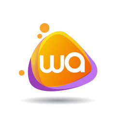 Letter WA logo in triangle splash and colorful background, letter combination logo design for creative industry, web, business and company.